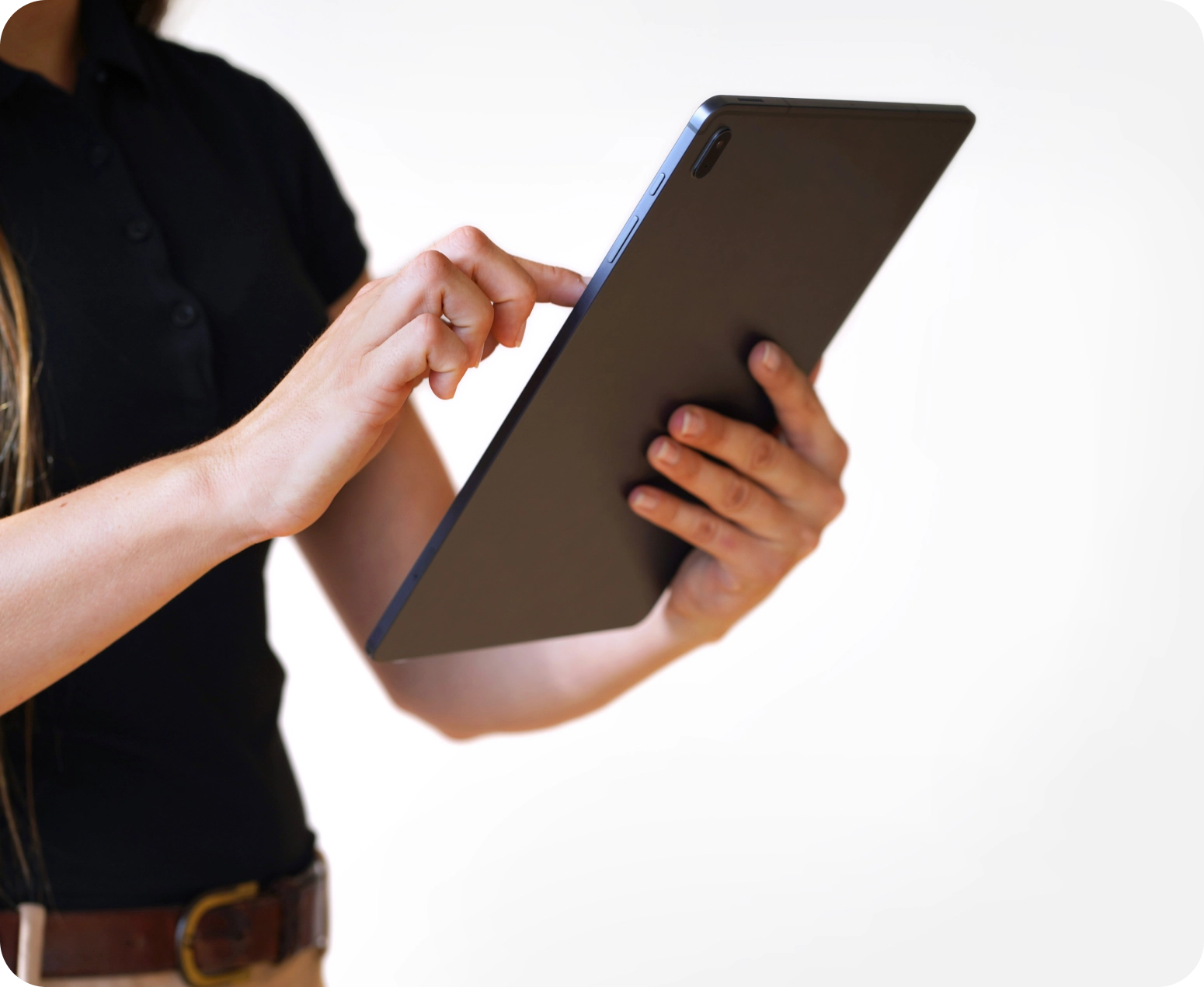 person using a form on an ipad