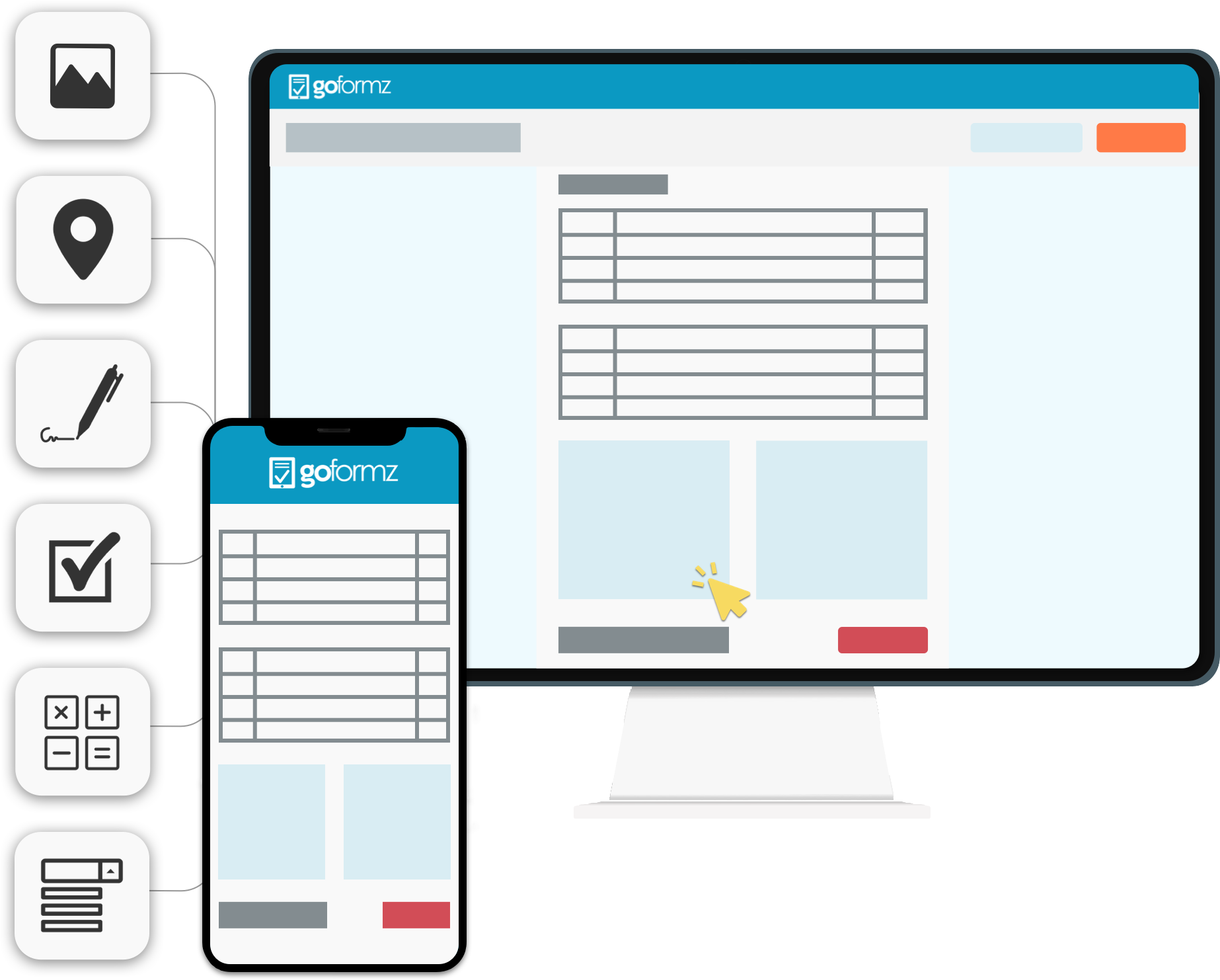 A graphic showing a screenshot of a GoFormz report with depiction of conditional logic