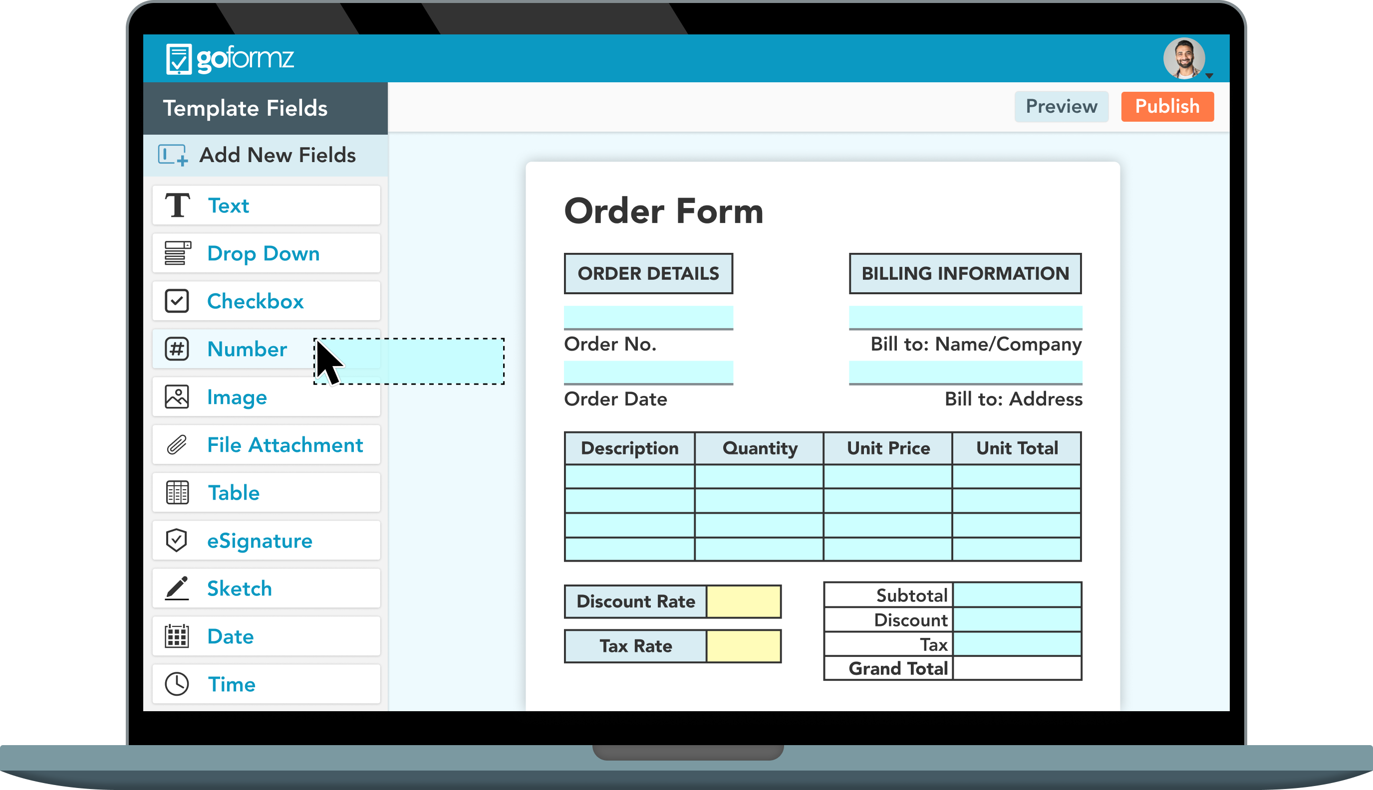 A graphic template editor form online form