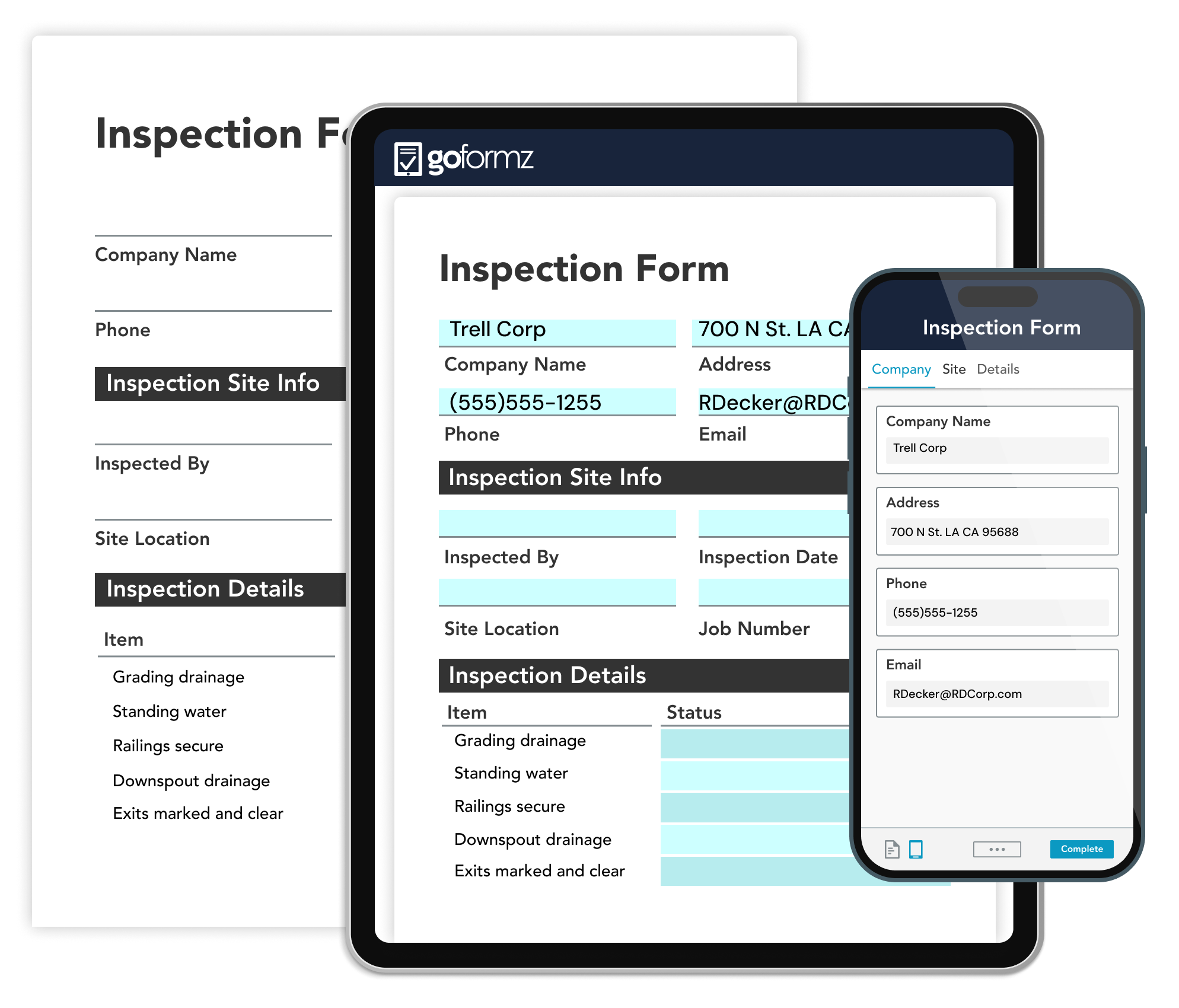 Replace your existing paper service forms — work orders, service reports, inspection checklists — with an exact digital replica, same layout and fields, just on a device