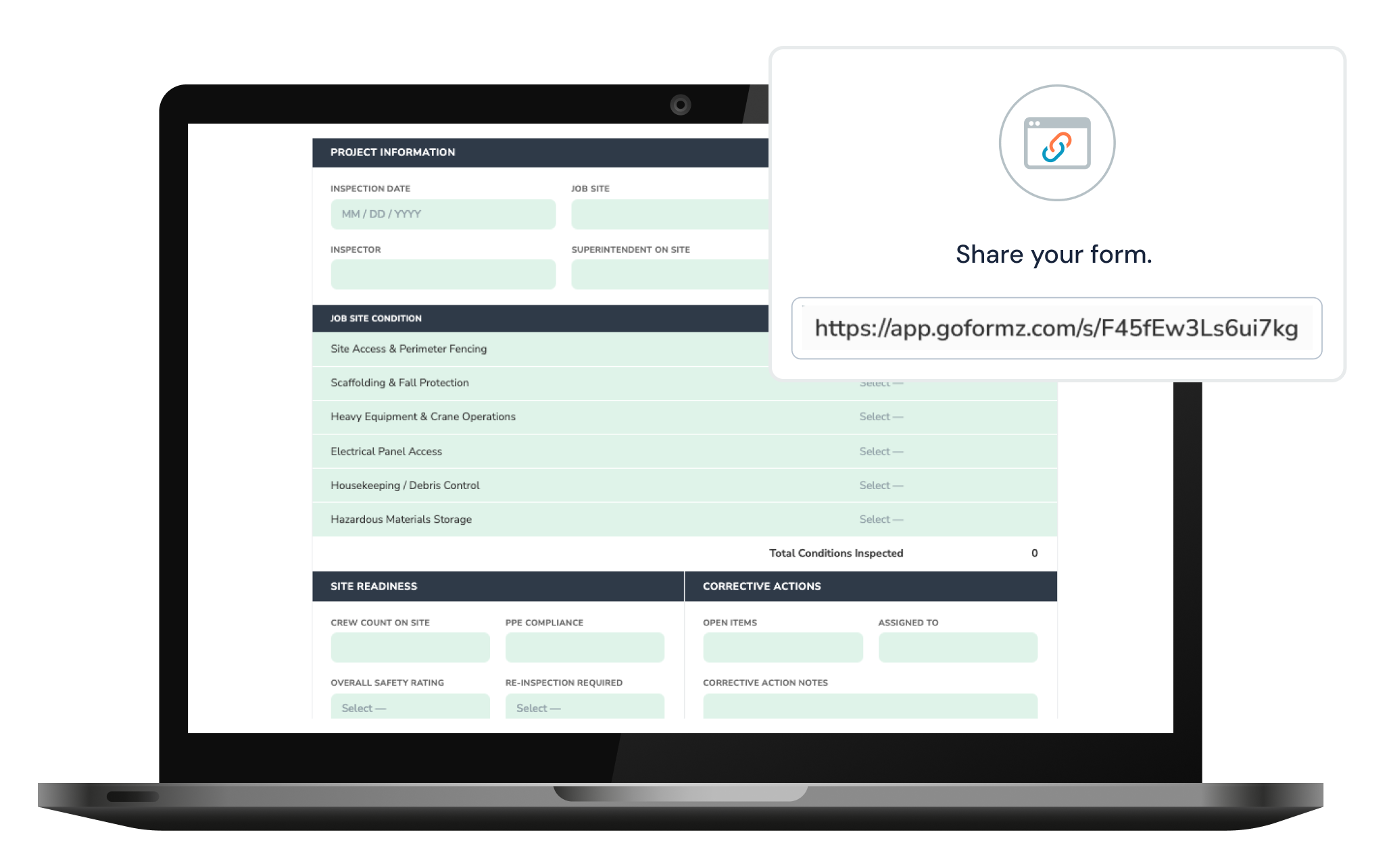 A pre-filled GoFormz Public Form open on a tablet and phone