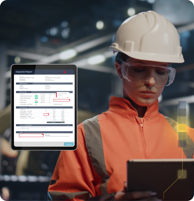 A pre-filled T&M ticket captured on a tablet on site — logging every billable hour, part, and material with required fields and automatic totals before the tech leaves the job