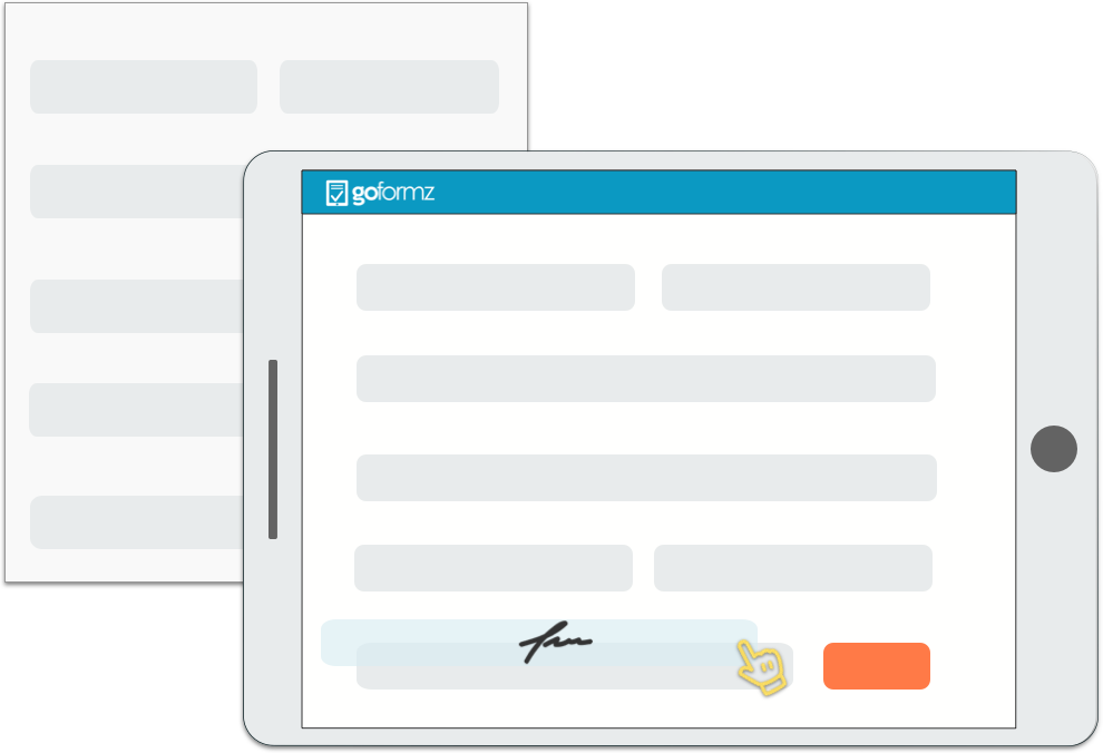 A screenshot of the GoFormz reporting interface next to a graphical depiction of an automated workflow.