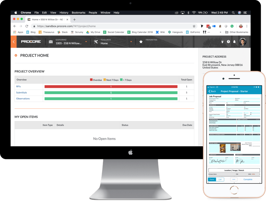 Visual representation of the GoFormz and Procore integration