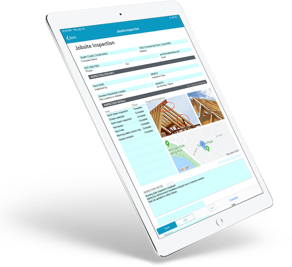 A digital job site form shown on a tablet.